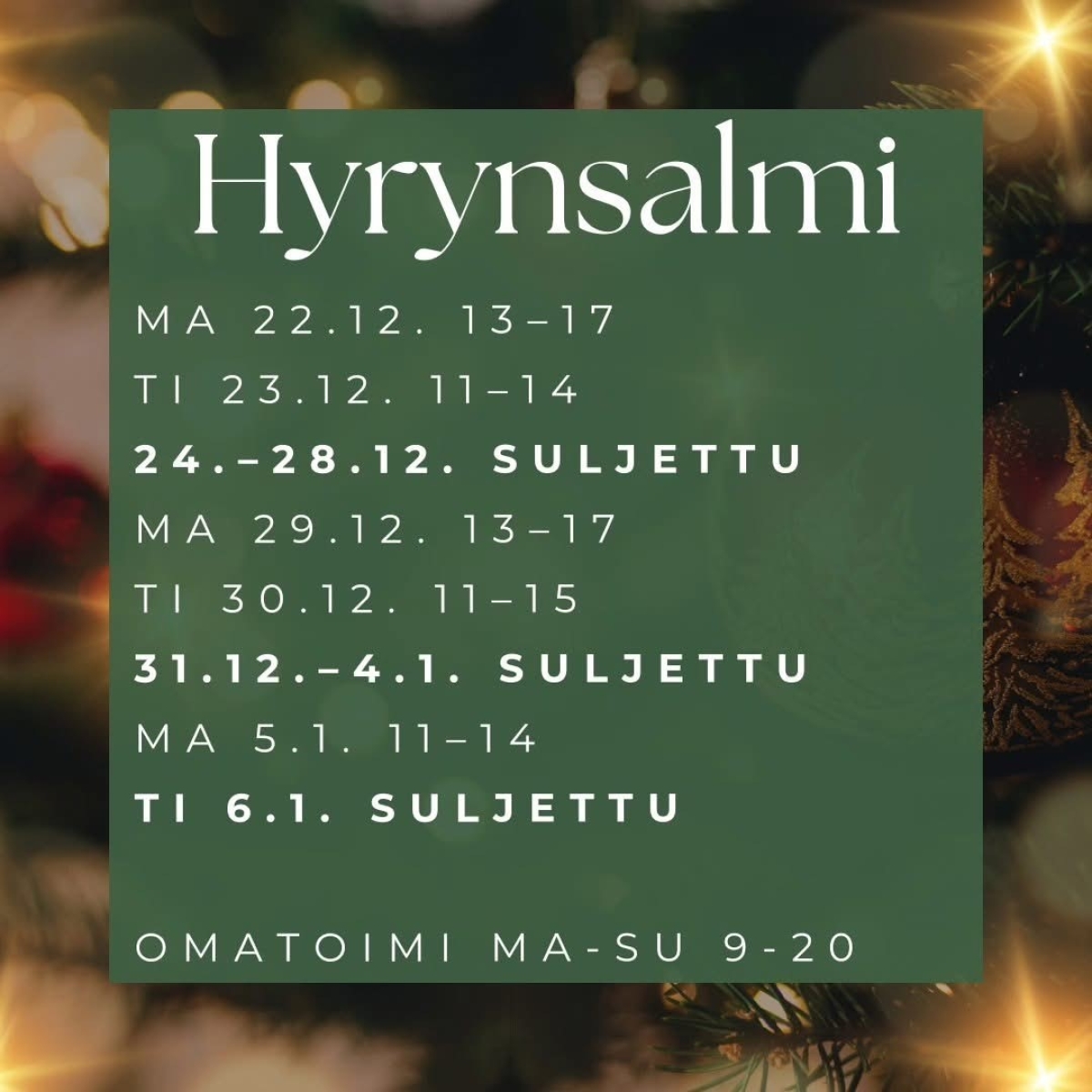 Kirjaston joulun palveluajat